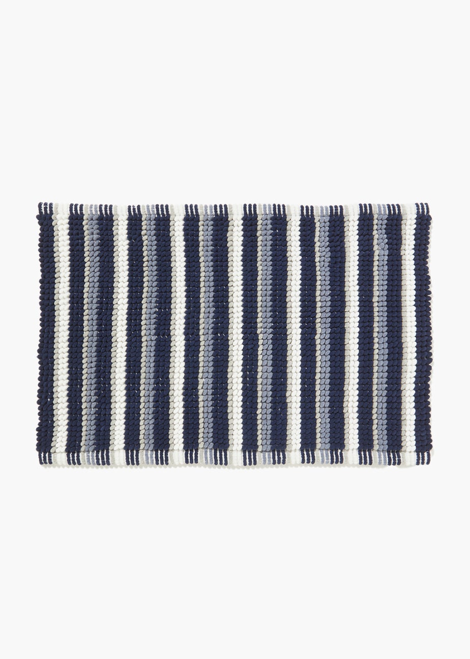 Navy Stripe Chenille Bath Mat (50cm x 80cm)