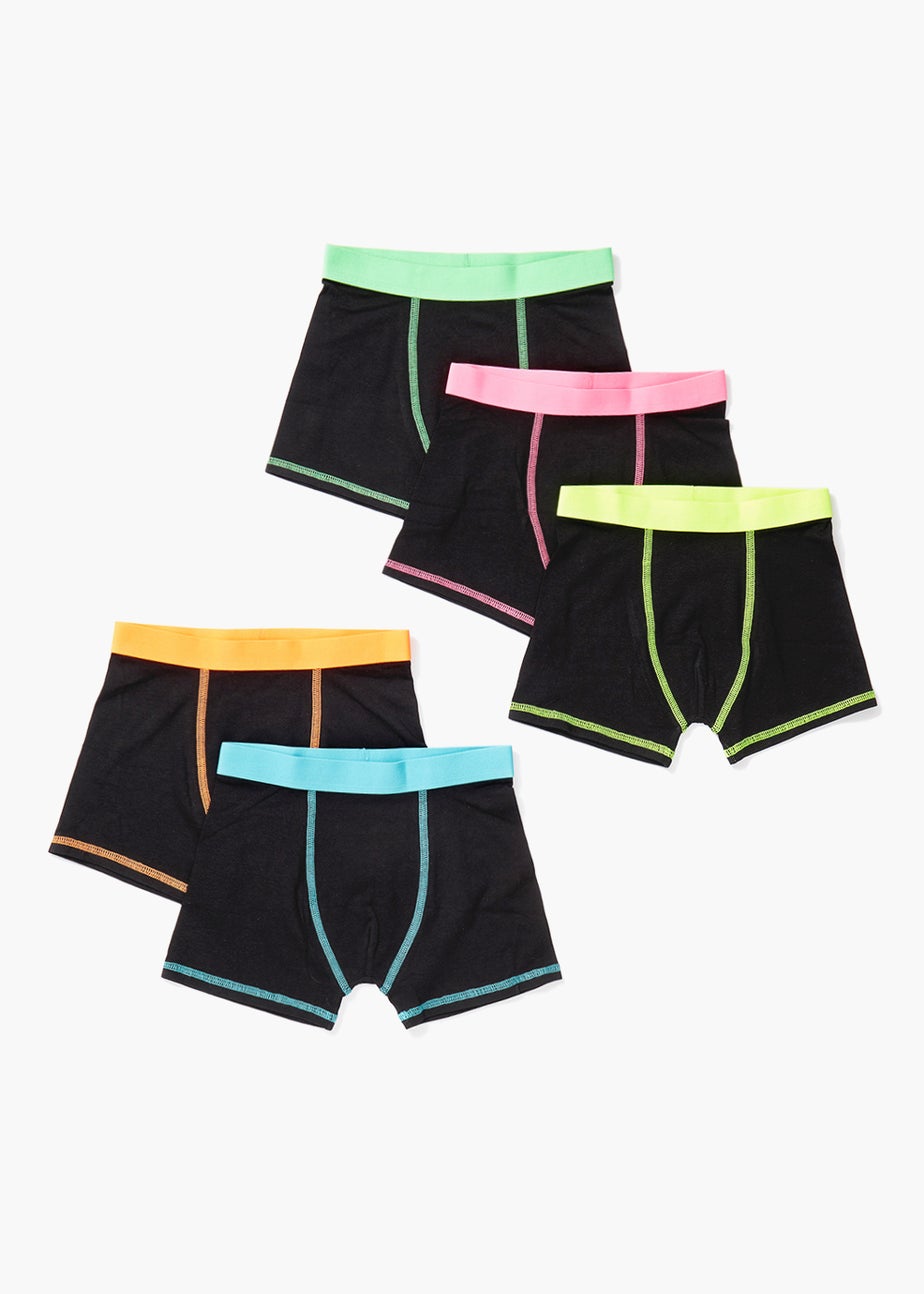 Boys 5 Pack Black Neon Trunks (2-16yrs)