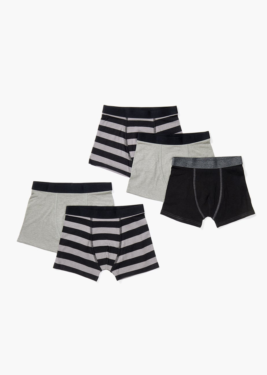Boys 5 Pack Black & Grey Stripe Trunks (4-16yrs)