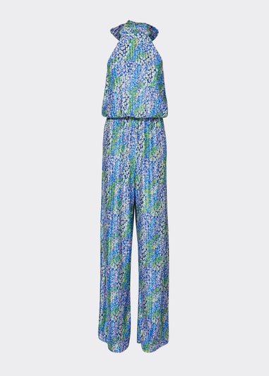 Be Beau Print Plisse Halter Neck Jumpsuit