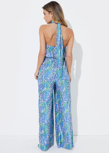 Be Beau Print Plisse Halter Neck Jumpsuit
