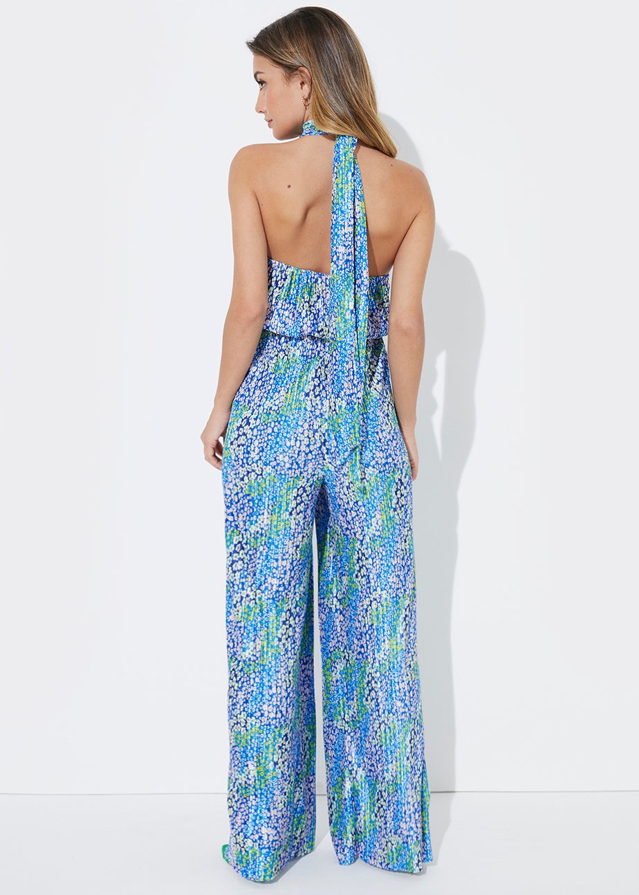 Be Beau Print Plisse Halter Neck Jumpsuit