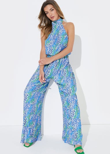 Be Beau Print Plisse Halter Neck Jumpsuit