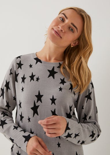 Grey Star Print Tunic Jumper