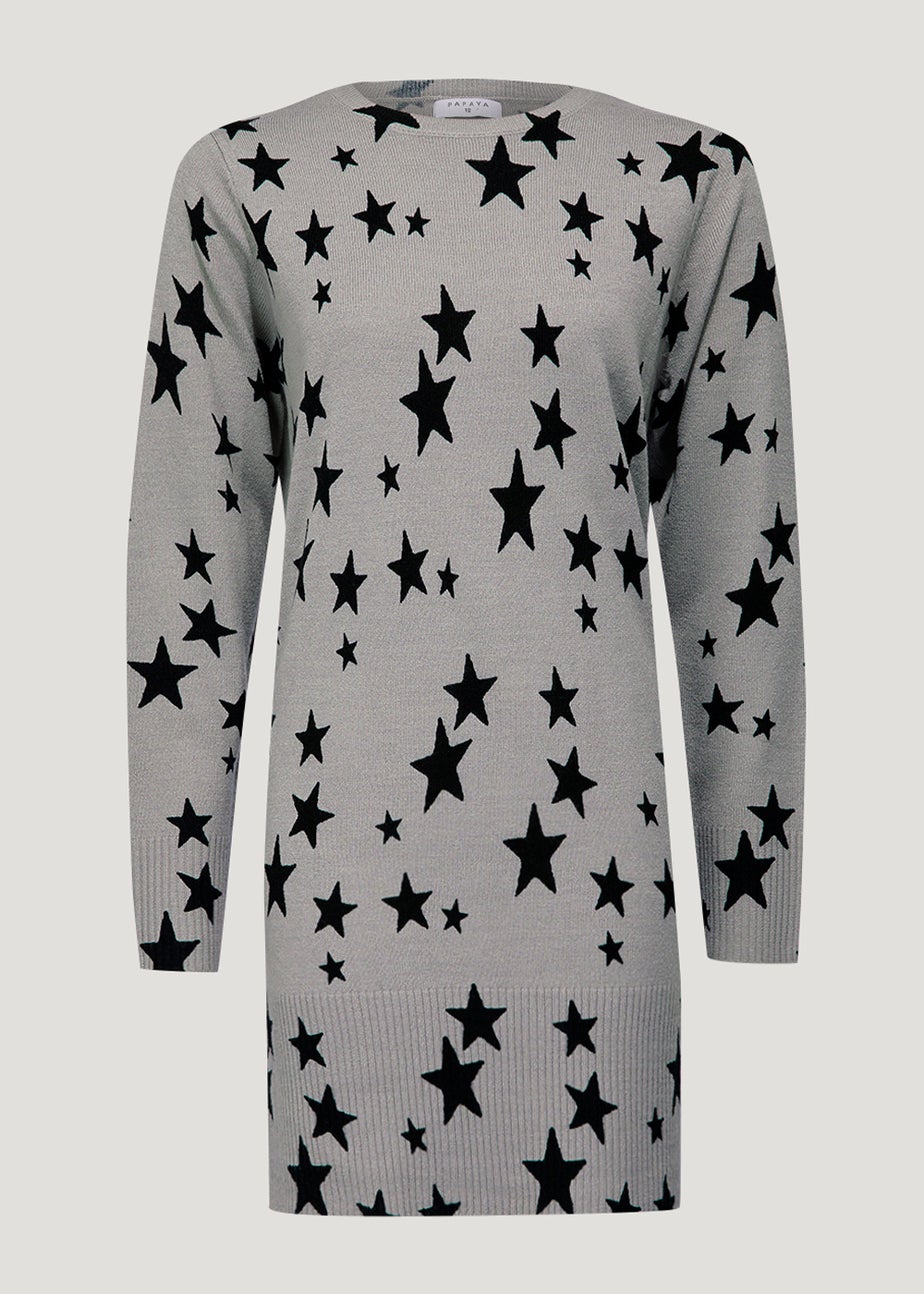 Grey Star Print Tunic Jumper