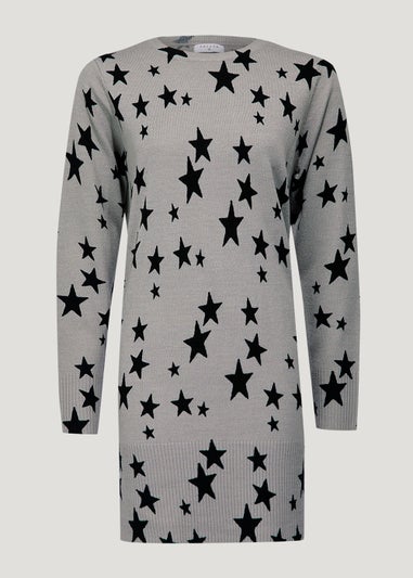 Grey Star Print Tunic Jumper