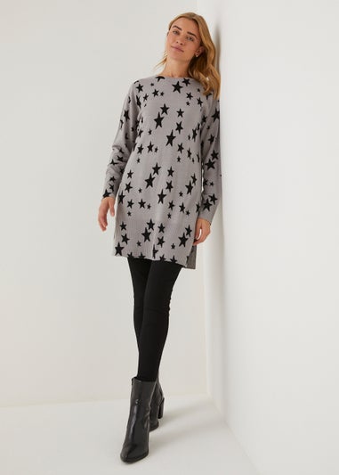 Grey Star Print Tunic Jumper