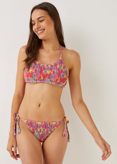 Floral 70s Shirred Crop Bikini Top