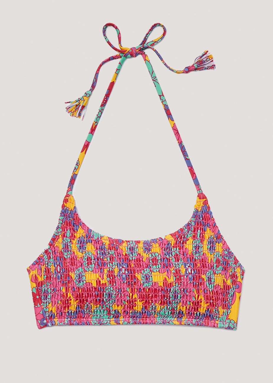 Floral 70s Shirred Crop Bikini Top