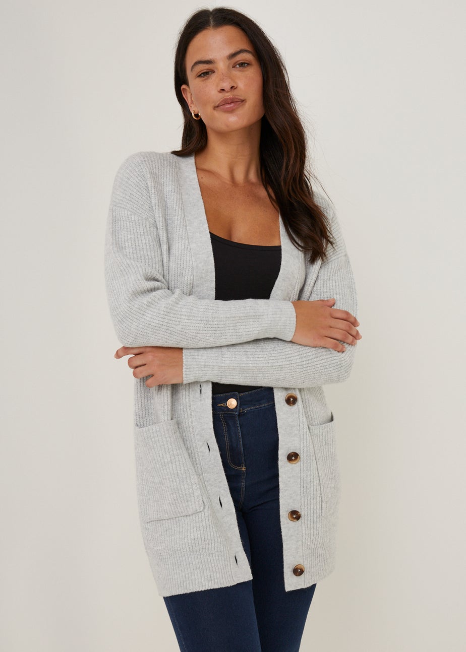 Grey Ribbed Boyfriend Cardigan