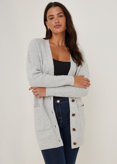 Grey Ribbed Boyfriend Cardigan