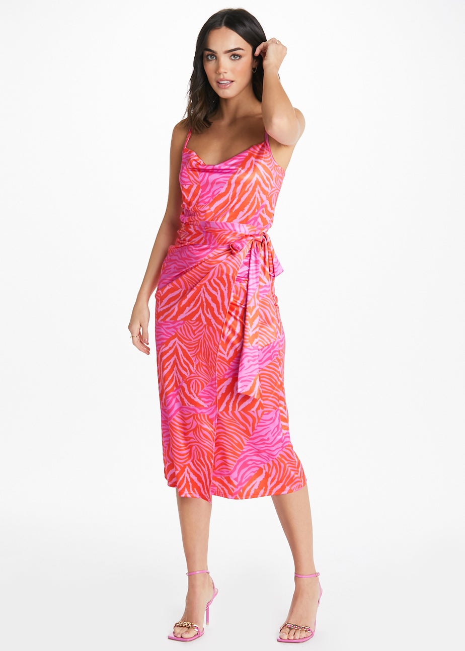 Be Beau Pink Midi Zebra Print Skirt
