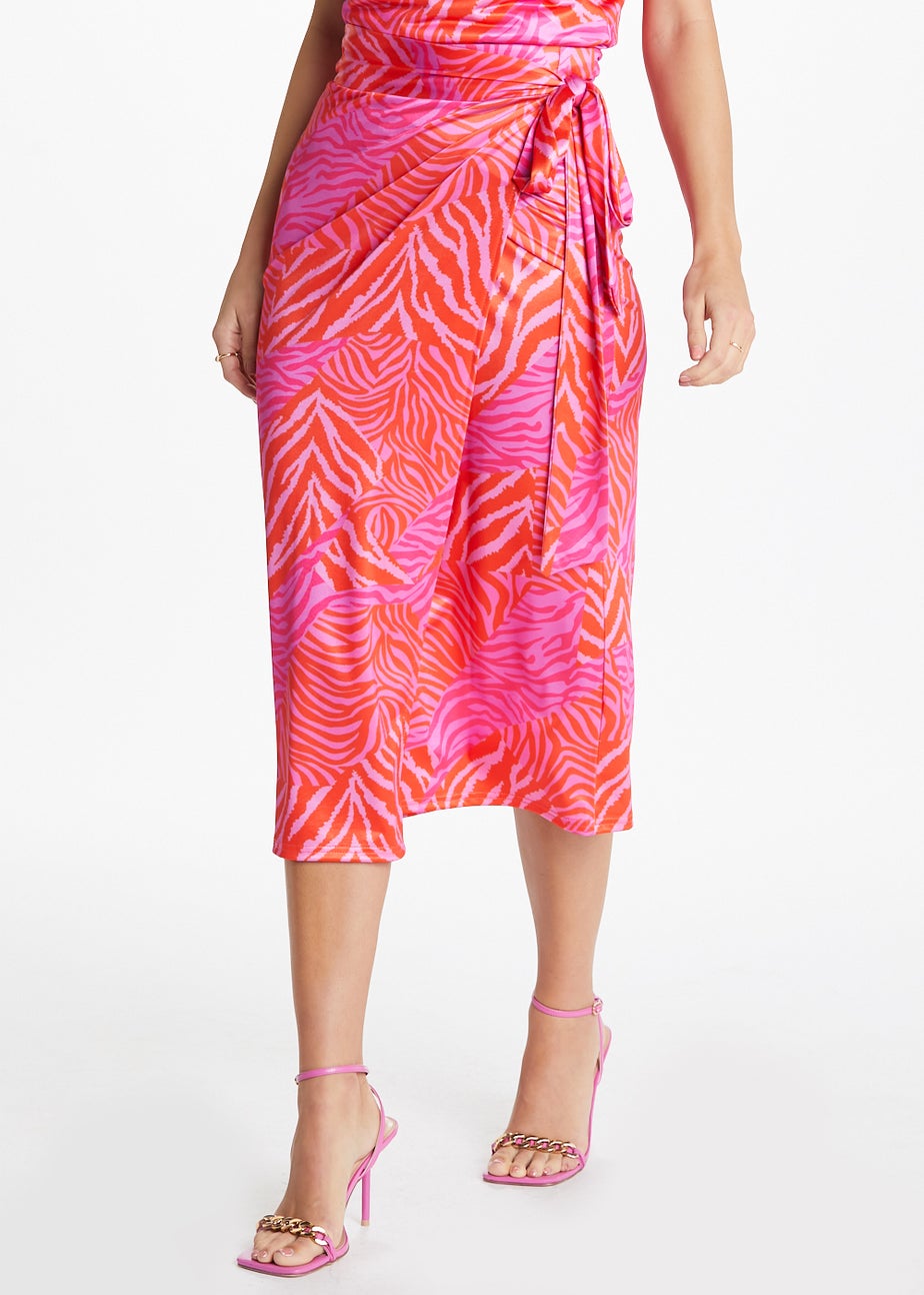 Be Beau Pink Midi Zebra Print Skirt