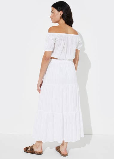 White Tiered Co-Ord Maxi Skirt
