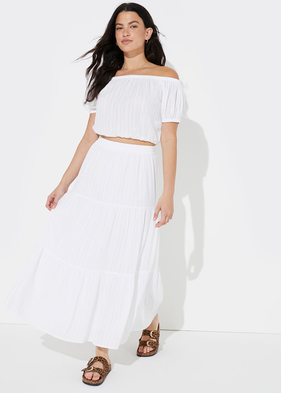 White Tiered Co-Ord Maxi Skirt