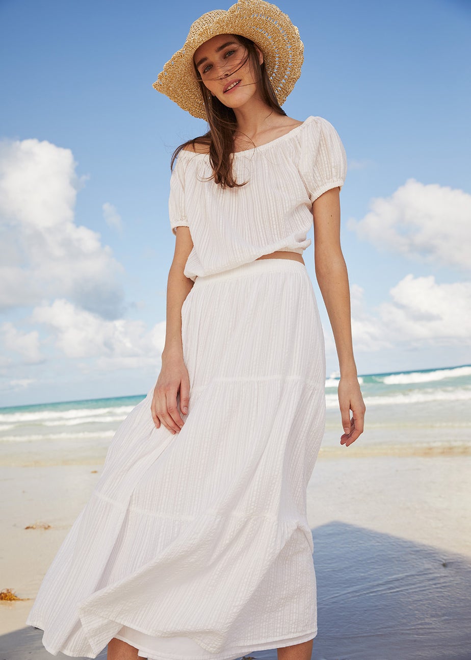 White Tiered Co-Ord Maxi Skirt