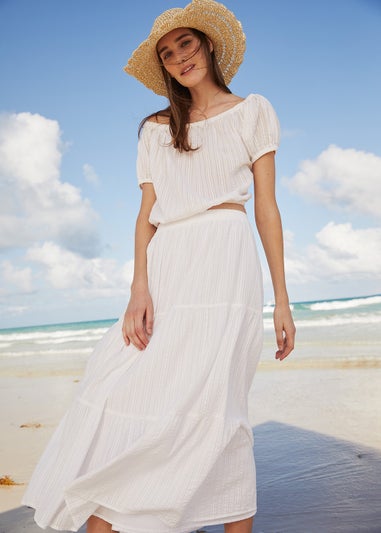 White Tiered Co-Ord Maxi Skirt