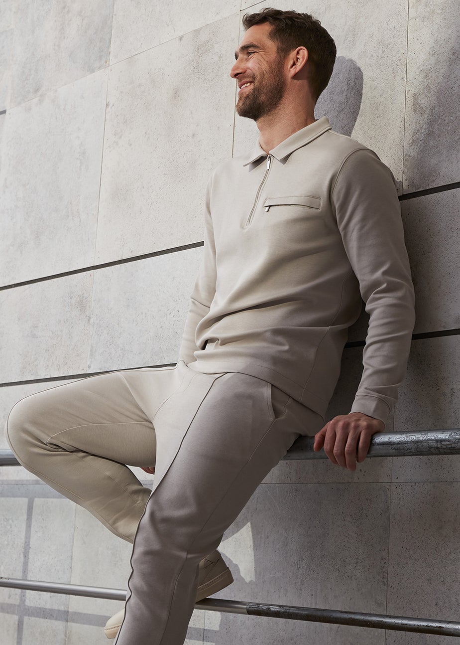 T&W Ecru Seam Detail Cuffed Joggers