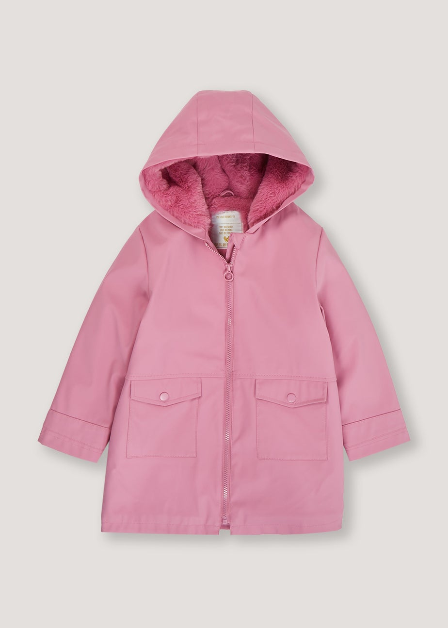 Girls Pink Fleece Lined Mac Coat (4-13yrs)