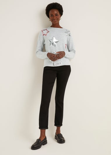 Grey Marl Sequin Star Jumper
