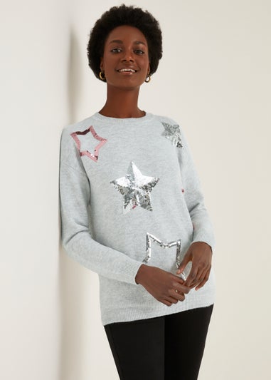 Grey Marl Sequin Star Jumper
