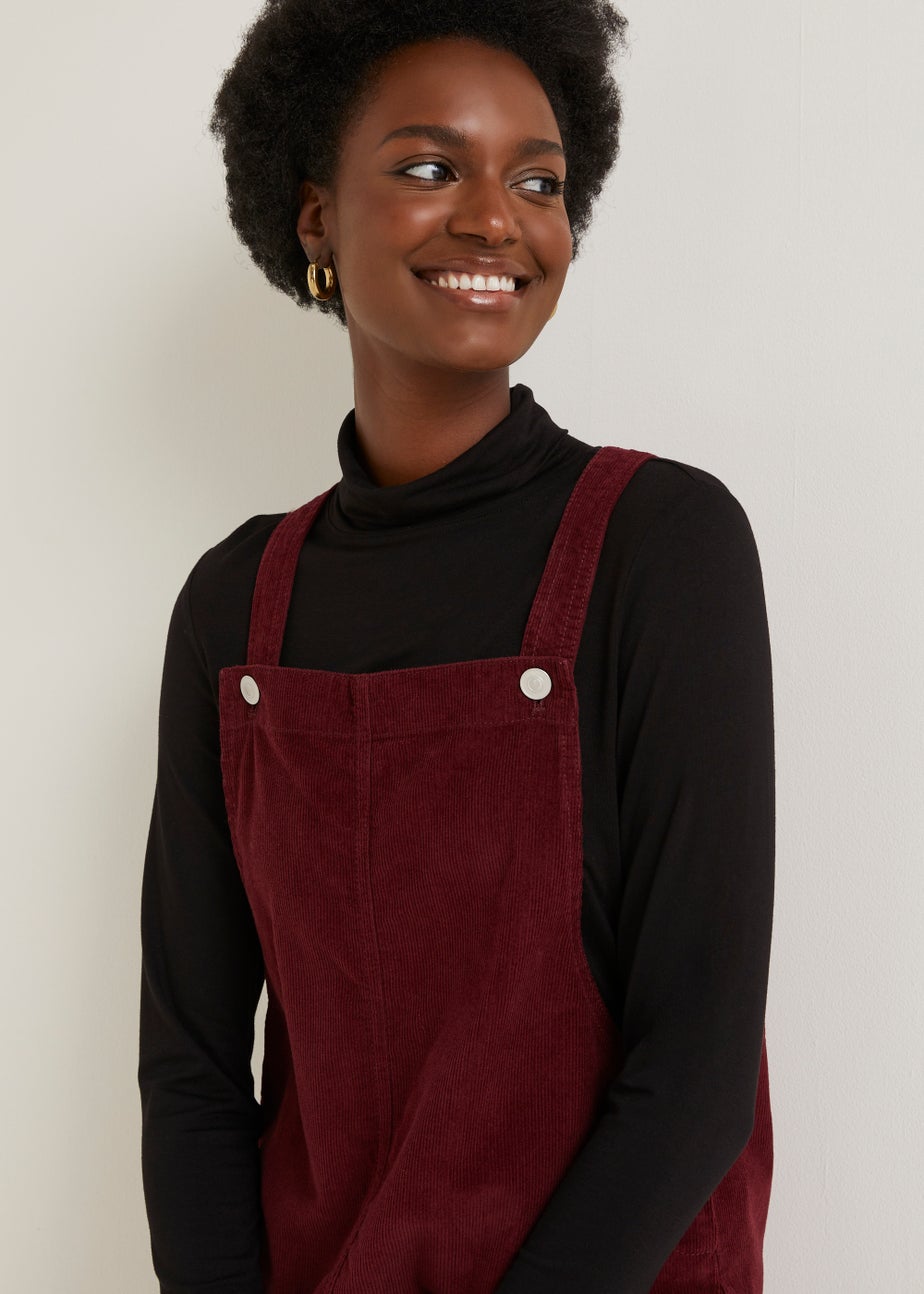 Burgundy Cord Pinafore Dress