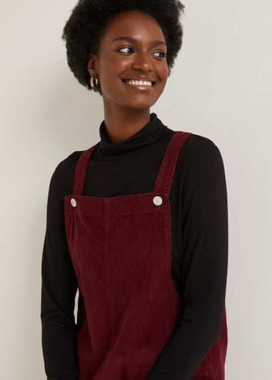 Burgundy Cord Pinafore Dress