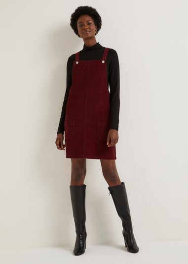 Burgundy Cord Pinafore Dress