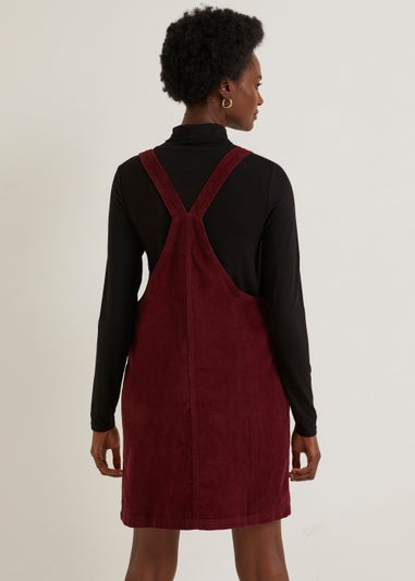 Burgundy Cord Pinafore Dress