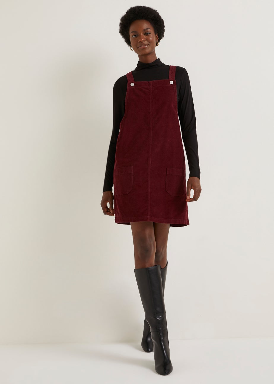 Burgundy Cord Pinafore Dress