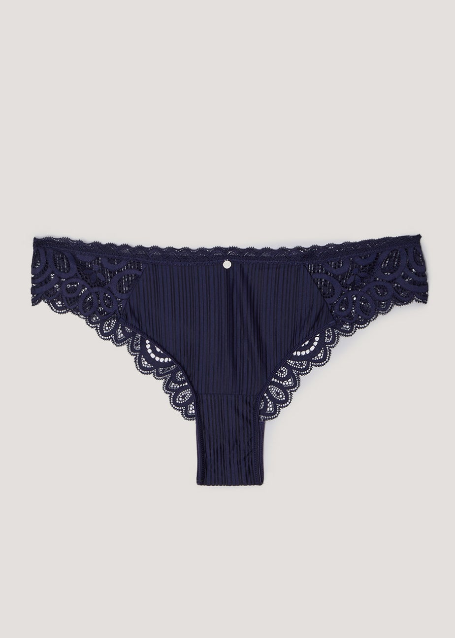 Navy Stripe Lace Brazilian Knickers