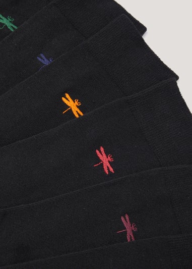7 Pack Black Dragonfly Embroidery Socks