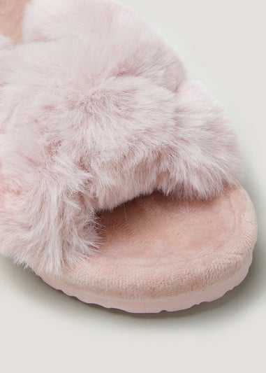 Pink Faux Fur Knot Footbed Slippers