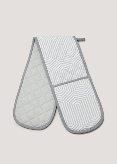 Grey Geometric Print Oven Gloves (92cm x 18cm)