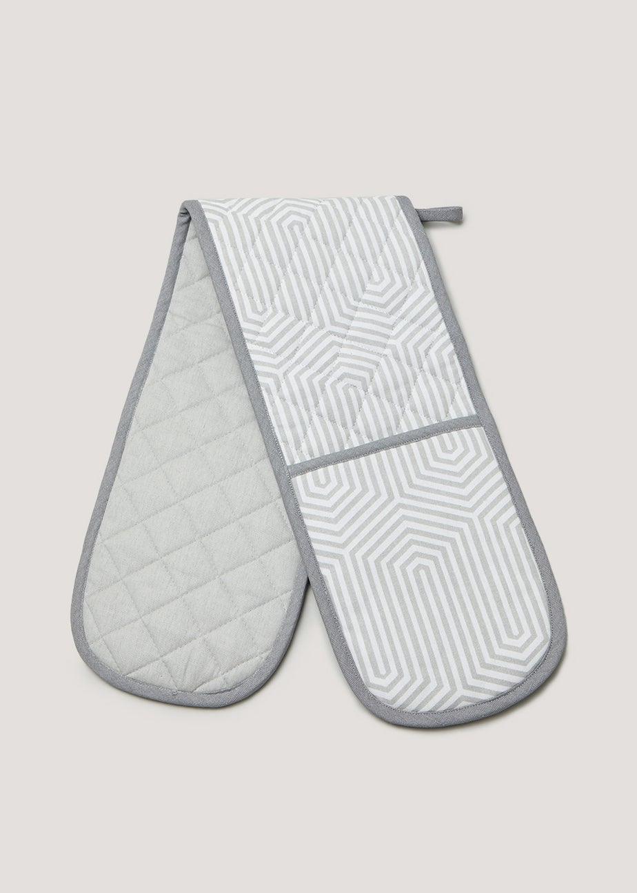 Grey Geometric Print Oven Gloves (92cm x 18cm)