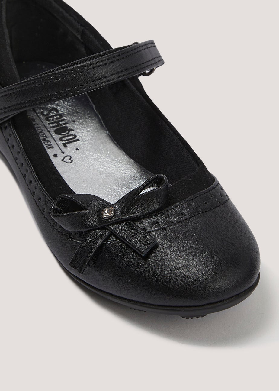 Girls Black Bow PU School Shoes (Younger 10-Older 5)