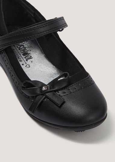 Girls Black Bow PU School Shoes (Younger 10-Older 5)