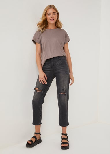 Brown Ribbed Longline T-Shirt