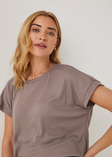 Brown Ribbed Longline T-Shirt