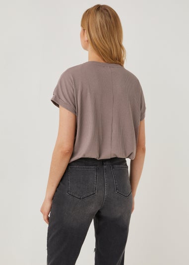 Brown Ribbed Longline T-Shirt