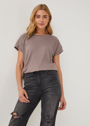 Brown Ribbed Longline T-Shirt