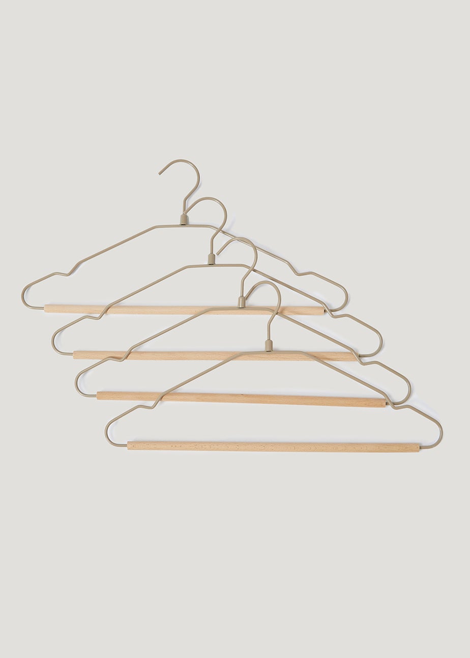 4 Pack Natural Metal & Wood Hangers