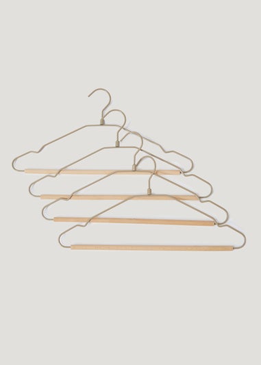 4 Pack Natural Metal & Wood Hangers
