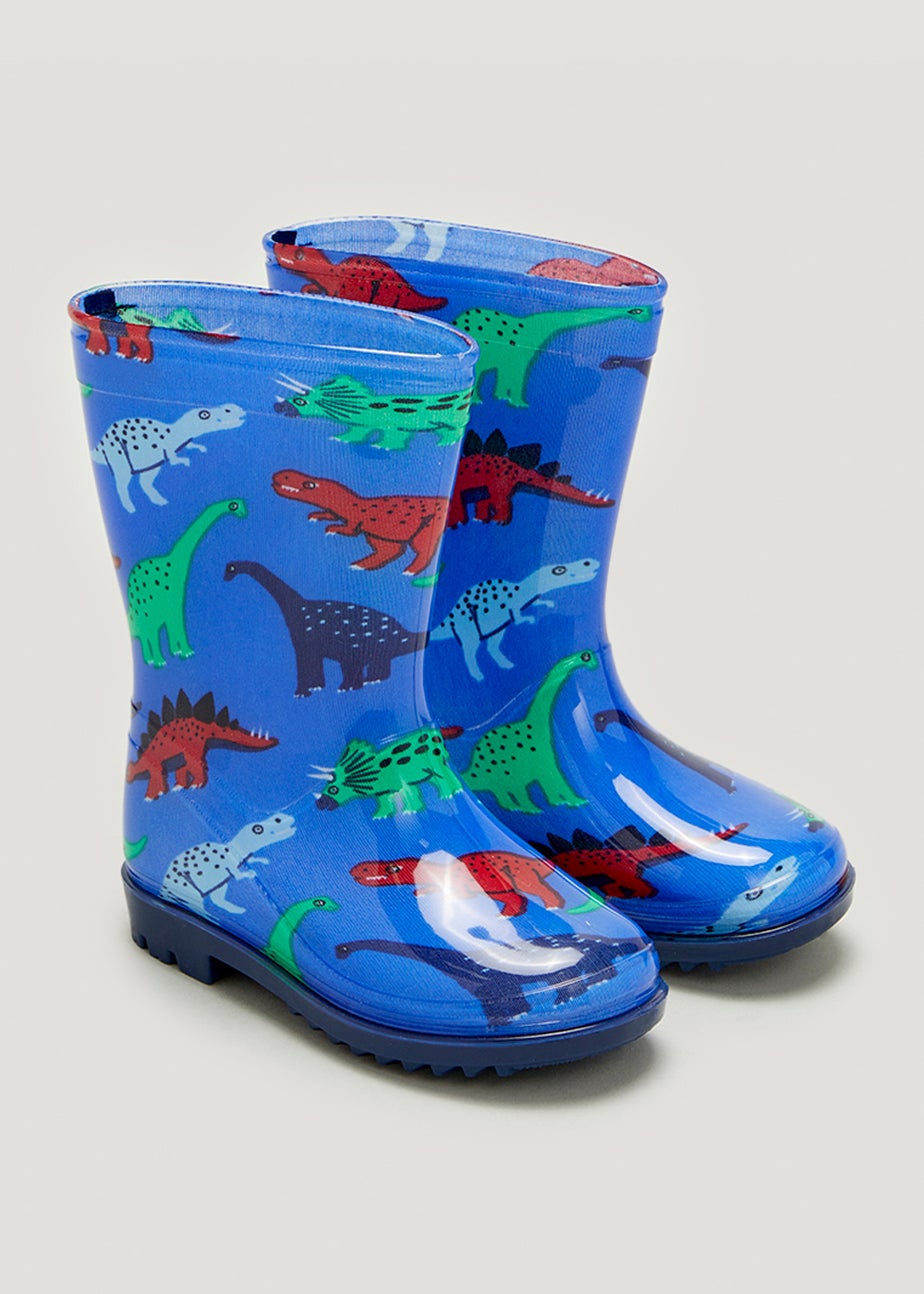 Kids Blue Dinosaur Wellies (Younger 4-12)