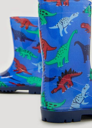 Kids Blue Dinosaur Wellies (Younger 4-12)