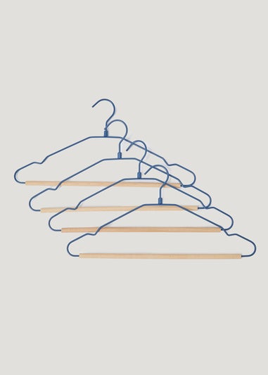4 Pack Blue Metal & Wood Hangers