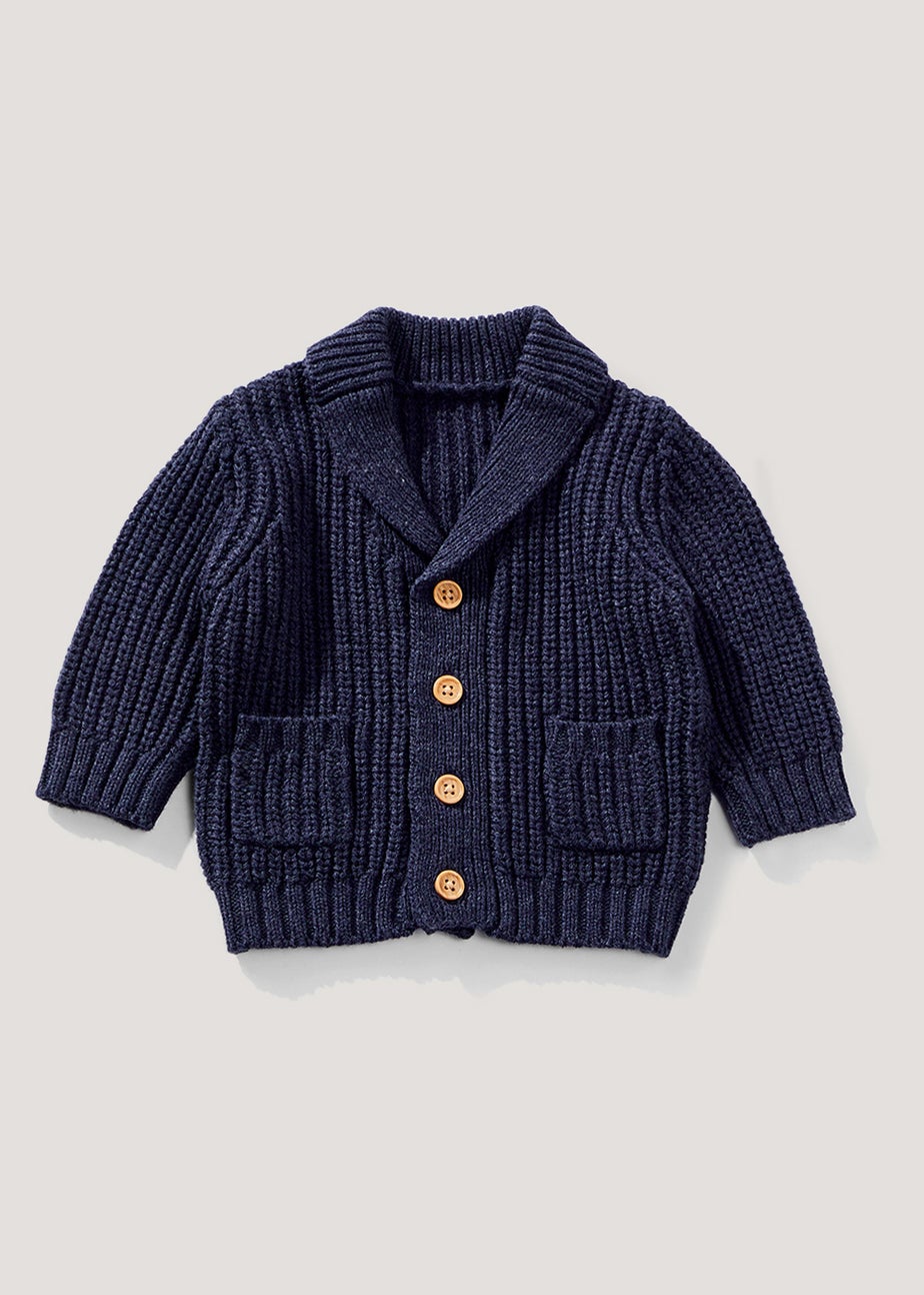 Baby Navy Fisherman Ribbed Cardigan (Newborn-23mths)