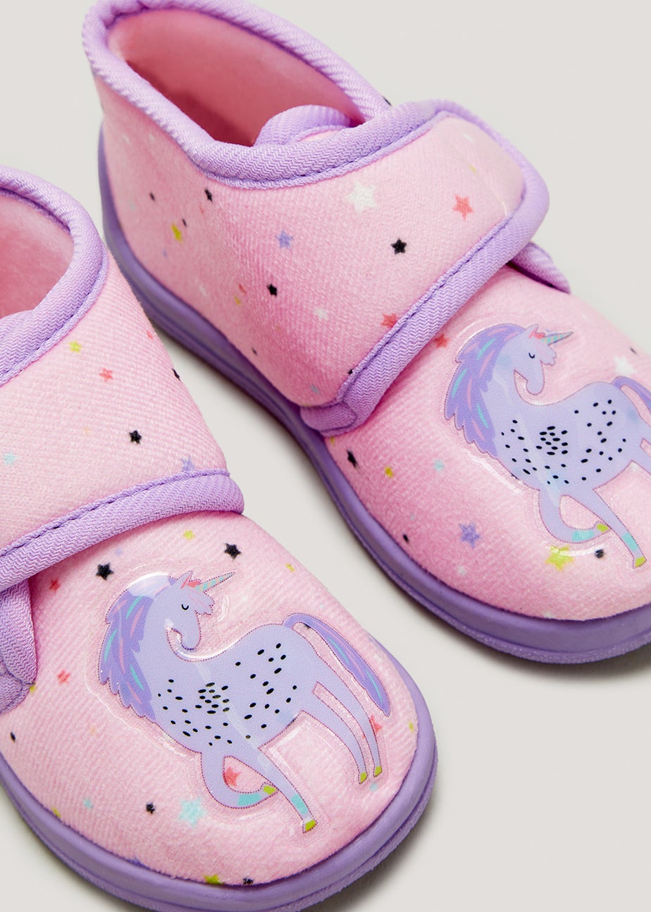 Girls Pink Unicorn Strap Slippers (Younger 4-12)