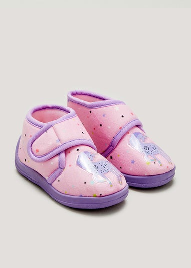 Girls Pink Unicorn Strap Slippers (Younger 4-12)