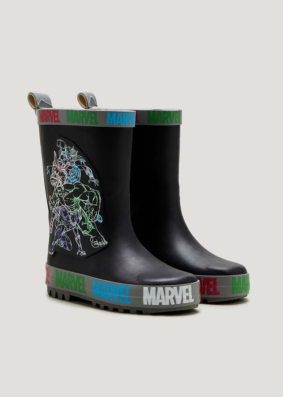Boys Black Marvel Avengers Wellies (Younger 6-Older 2)